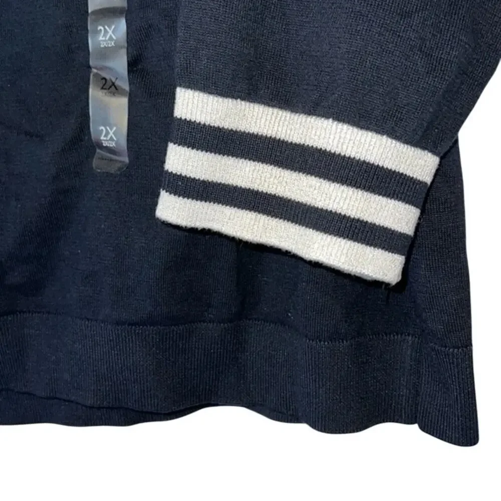 Tommy Hilfiger Women's Navy Blue & White Off-the-Shoulder Cowl Neck Sweater, 2X
